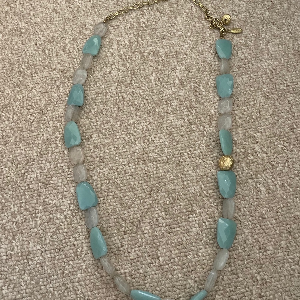 Turquoise & clear gemstone necklace w/ gold chain